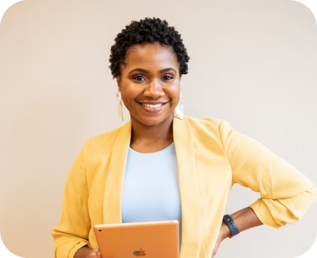 Business woman in yellow jacket