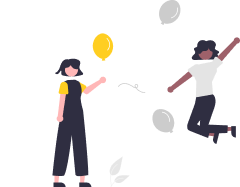 Two women with balloons