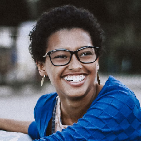 Woman in blue blouse