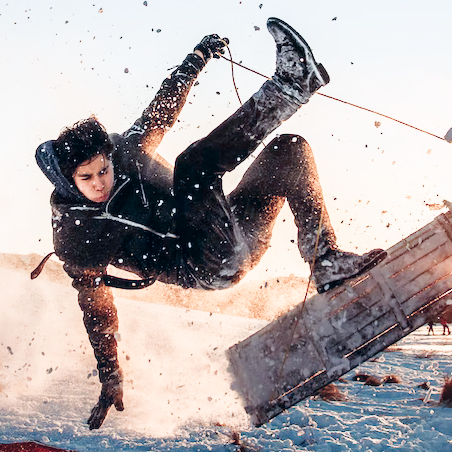 Man falling down from wood board